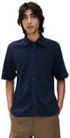 Universal Works Button Through Polo Bright Navy In Blue