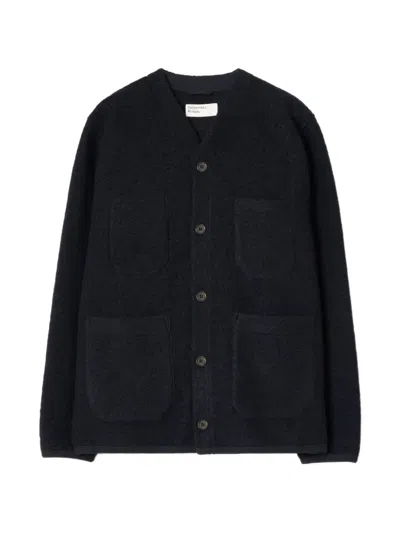 Universal Works Button-up Fleece Cardigan In Blue