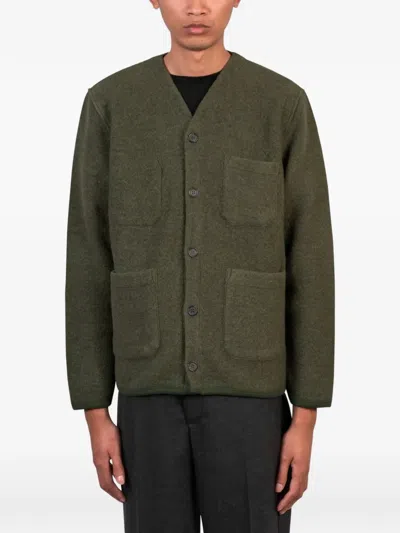 Universal Works Button-up Patch-pocket Cardigan In Green