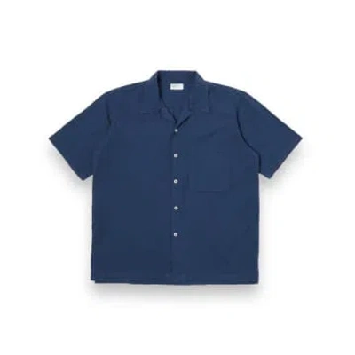 Universal Works Camp Ii Shirt Onda Cotton 30669 Navy In Blue