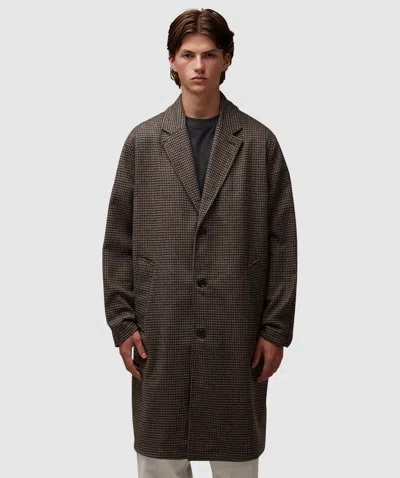 Universal Works Carde Tweed Top Coat In Stone/navy