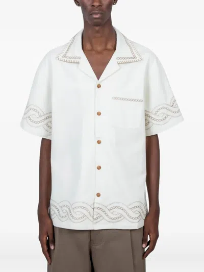 Universal Works Chain-embroidered Short-sleeve Shirt In Neutral