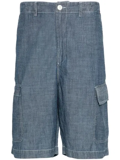 Universal Works Chambray Cotton Cargo Shorts In Blue