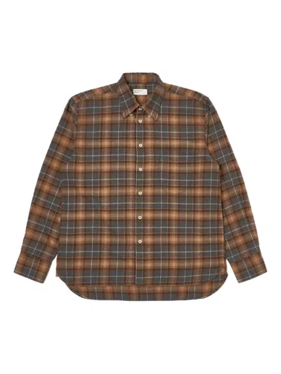 Universal Works Check Button-down Shirt In Brown