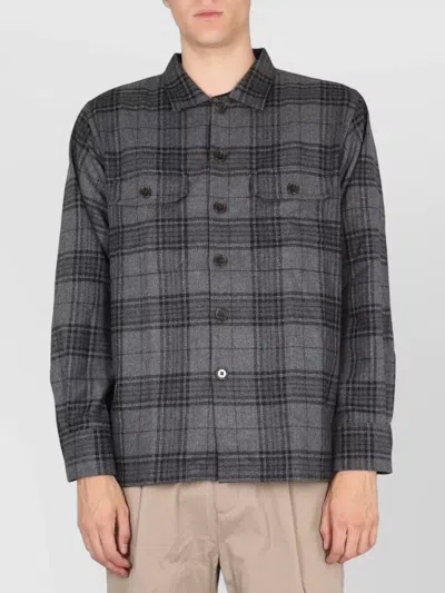 Universal Works Checked Regular Shirt Chest Pockets Long Sleeves In Gray