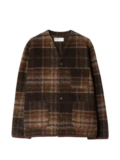 Universal Works Check-pattern Cardigan In Brown