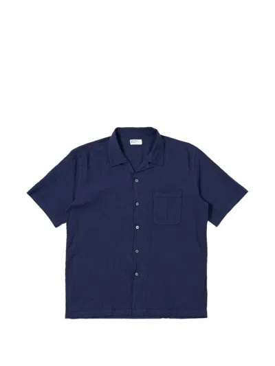 Universal Works Chest-pocket Textured Shirt In Blue