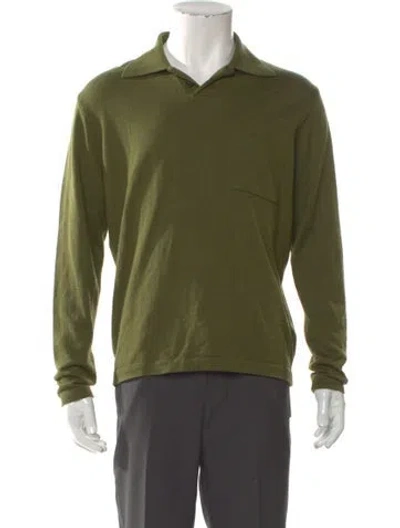 Pre-owned Universal Works Collar Long Sleeve Polo Sweater In Green