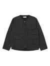 Universal Works Collarless Jacket In Black