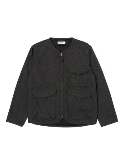 Universal Works Collarless Jacket In Black