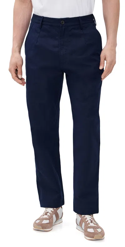 Universal Works Dizzy Linen Trousers Navy In Blue