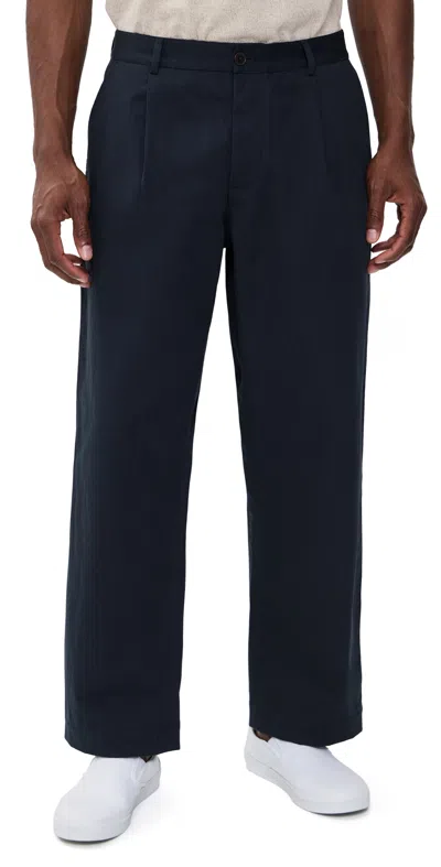 Universal Works Duke Pleated Trousers Navy In Blue