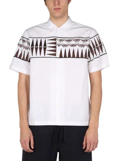 Universal Works Embroidered Cotton Shirt In White