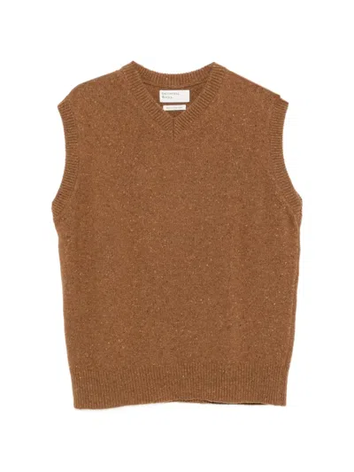Universal Works Flecked V-neck Sweater Vest In Brown