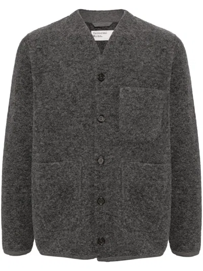 Universal Works Fleece Cardigan In Grey Marl