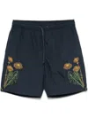 Universal Works Floral-embroidery Shorts In Blue