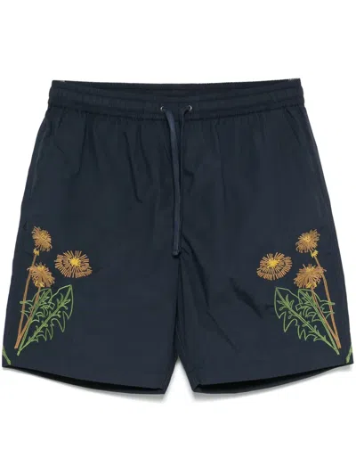 Universal Works Floral-embroidery Shorts In Blue
