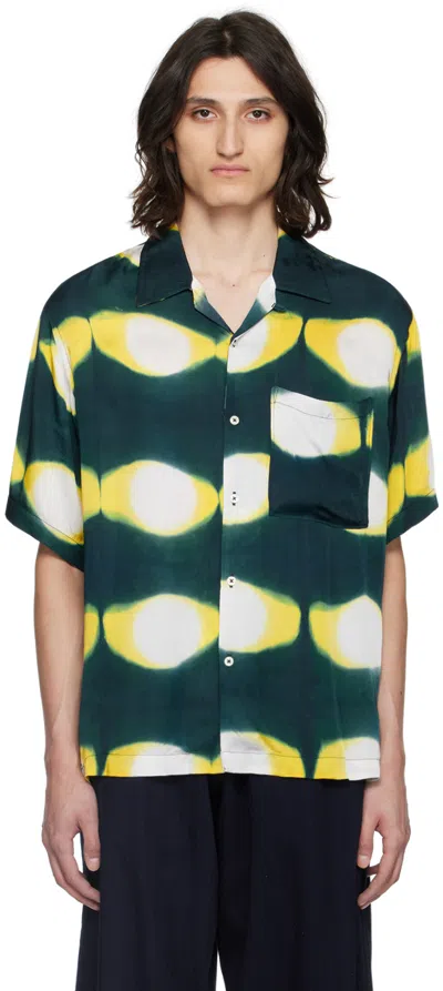 Universal Works Green & Yellow Hand-dyed Shirt In Navy/yellow