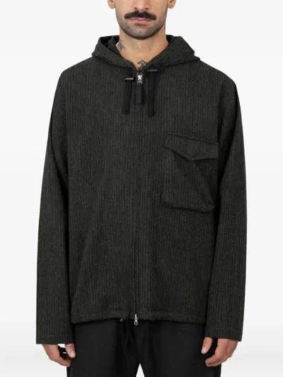 Universal Works Hooded Stripe-pattern Jacket In Black