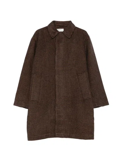 Universal Works Houndstooth-pattern Coat In Brown