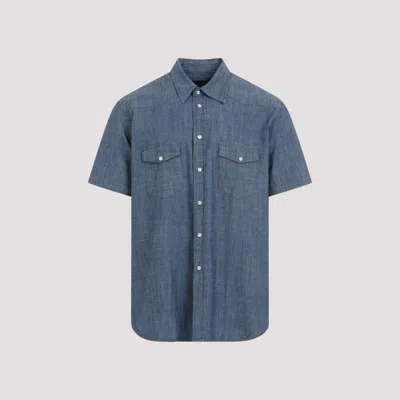 Universal Works Western Garage Indigo Cotton Shirt In Blue