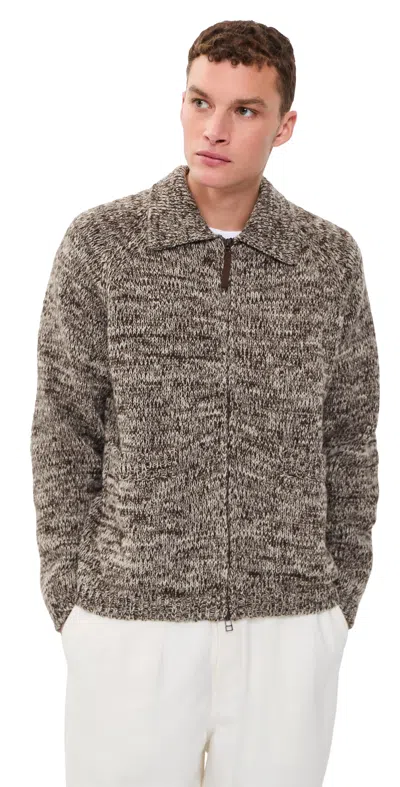 Universal Works Lambswool Zip Cardigan Ecru/brown