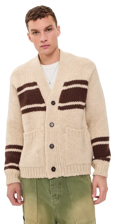 Universal Works Langdale Chunky Knit Stripe Cardigan Ecru