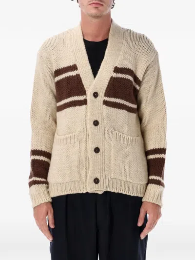 Universal Works Chunky Wool Striped Button-front Cardigan In Neutral