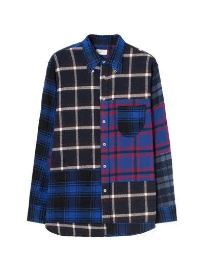 Universal Works Lazy Day Patchwork Check-pattern Shirt In Blue