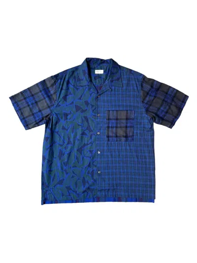 Universal Works Leaf-print Plaid Shirt In Brown