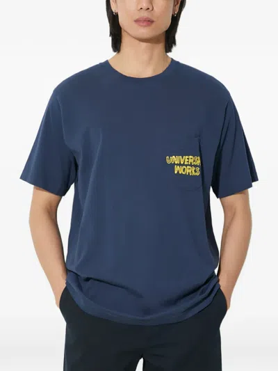 Universal Works Logo-print Chest-pocket T-shirt In Blue