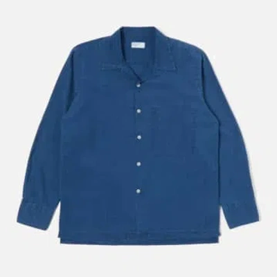 Universal Works Long Sleeved Camp Ii Shirt Indigo Seersucker Washed Indigo In Blue