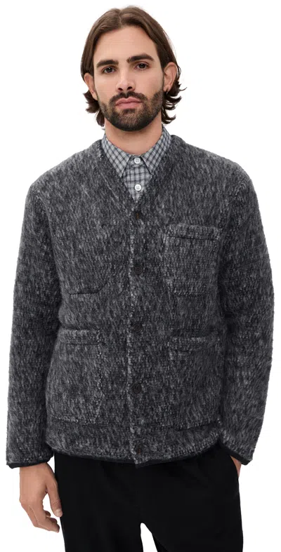 Universal Works Losso Mohair Mix Cardigan Navy/pale Grey In Gray