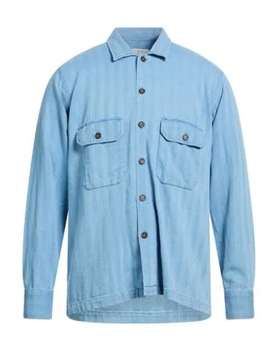 Universal Works Man Shirt Azure Size M Cotton, Recycled Cotton In Blue