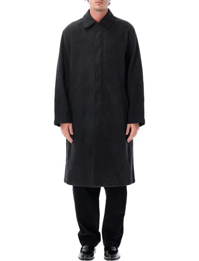 Universal Works Wool Single-breasted Mac Coat In Black