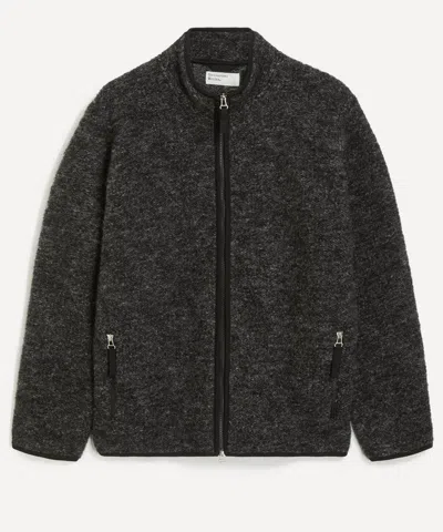 Universal Works Mens Black Wool Fleece Cardigan In Gray