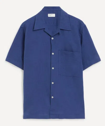 Universal Works Mens Blue Linen Camp Shirt In Purple
