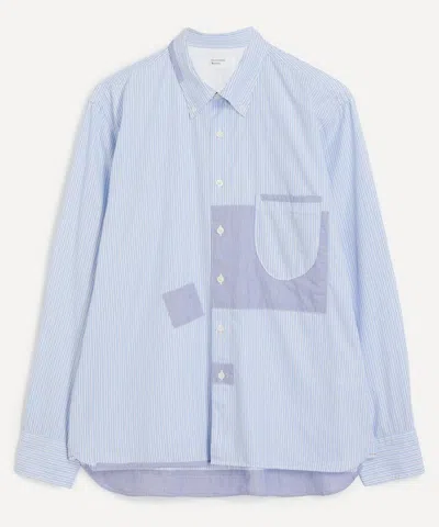 Universal Works Mens Blue Office Stripe Patched Lazy Day Shirt