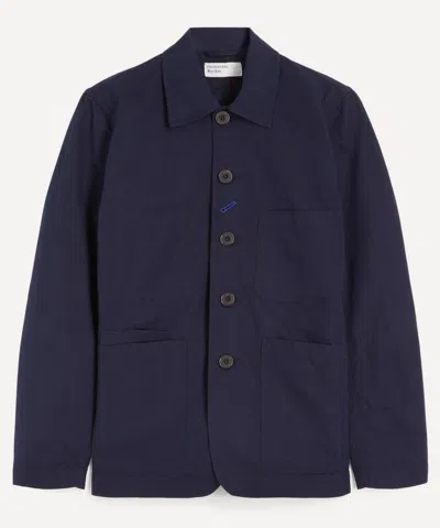 Universal Works Mens Navy Linen Slub Weave Bakers Jacket In Blue