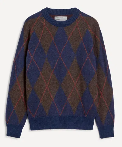 Universal Works Mens Navy Lyon Argyle Jumper In Blue