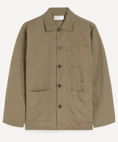 Universal Works Mens Olive Linen-cotton Bakers Jacket In Green