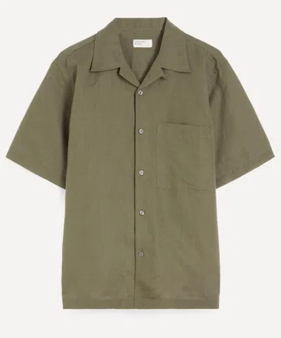 Universal Works Mens Olive Linen-cotton Camp Shirt In Green