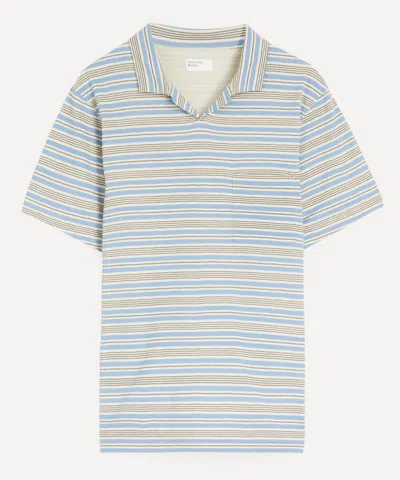 Universal Works Mens Pale Blue Stripe Vacation Polo
