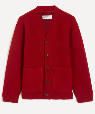 Universal Works Mens Red Wool Fleece Avance Cardigan