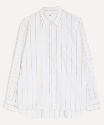 Universal Works Mens White Office Stripe Square Pocket Shirt