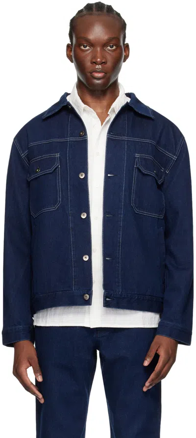 Universal Works Navy Button Denim Jacket In Indigo