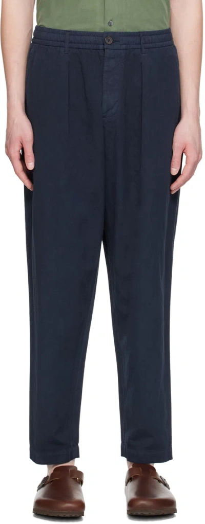 Universal Works Navy Pleated Trousers In Black