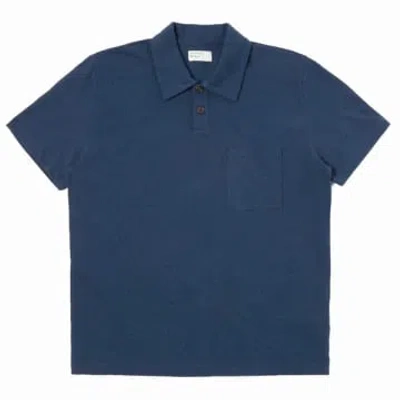 Universal Works Newlyn Cotton / Hemp Polo Shirt Navy In Blue
