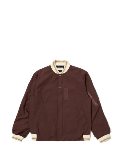 Universal Works Ns Striped-trim Bomber Jacket In Brown