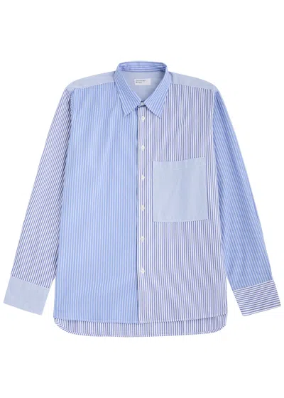 Universal Works Panelled Striped Cotton Shirt In Blue